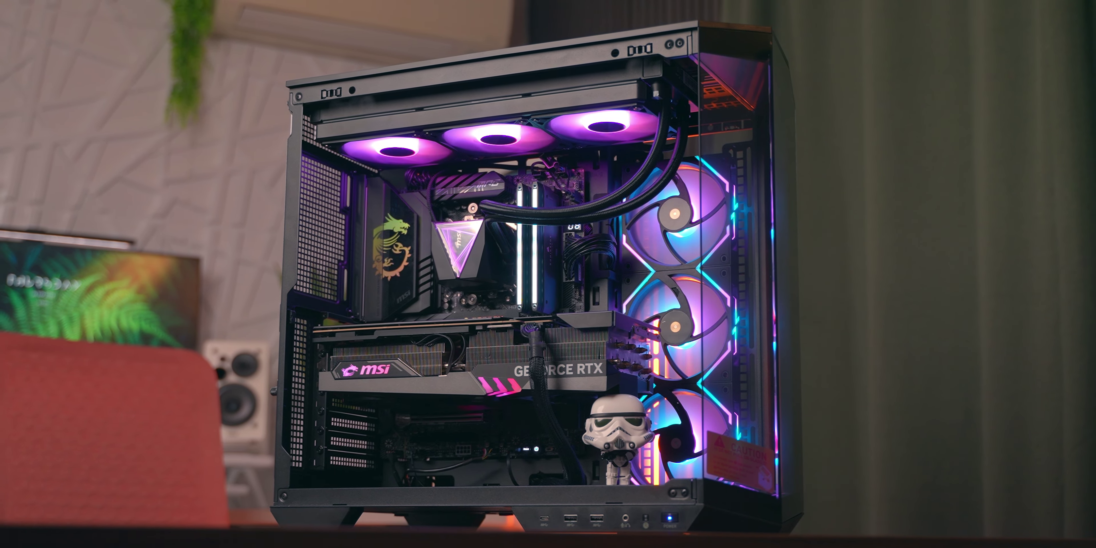 Custom gaming PC setup with RGB lighting
